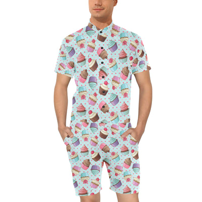 Cupcakes Fancy Heart Print Pattern Men's Romper