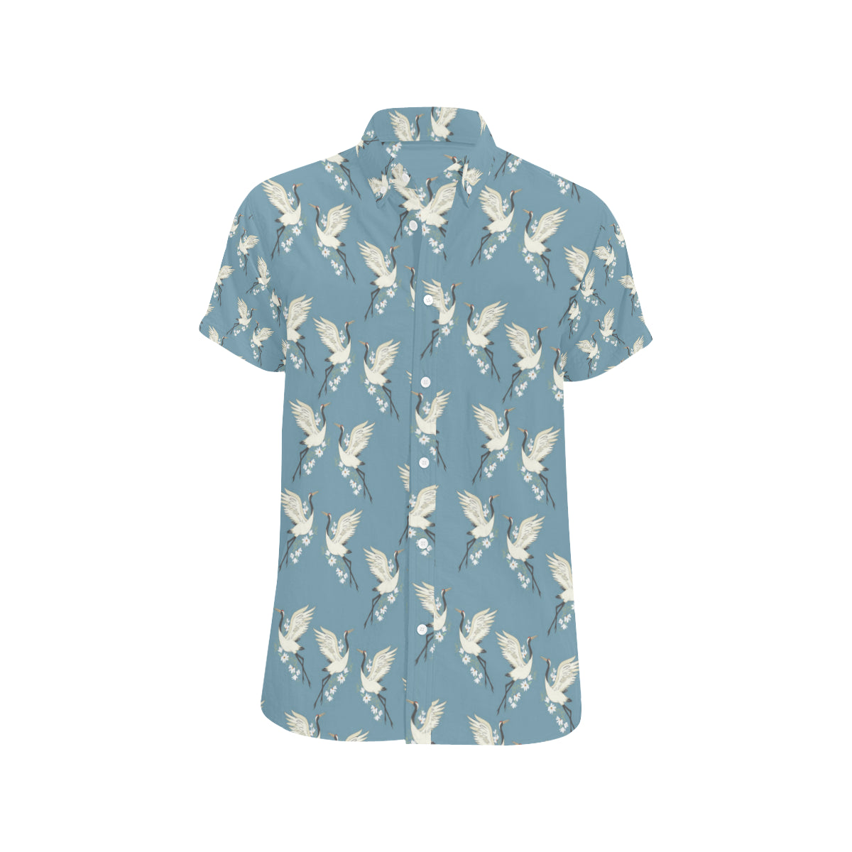 Crane Pattern Print Design 05 Men's Short Sleeve Button Up Shirt
