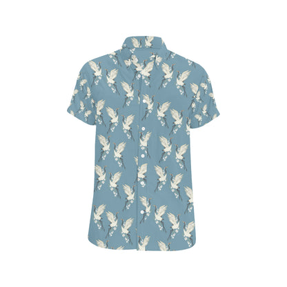 Crane Pattern Print Design 05 Men's Short Sleeve Button Up Shirt