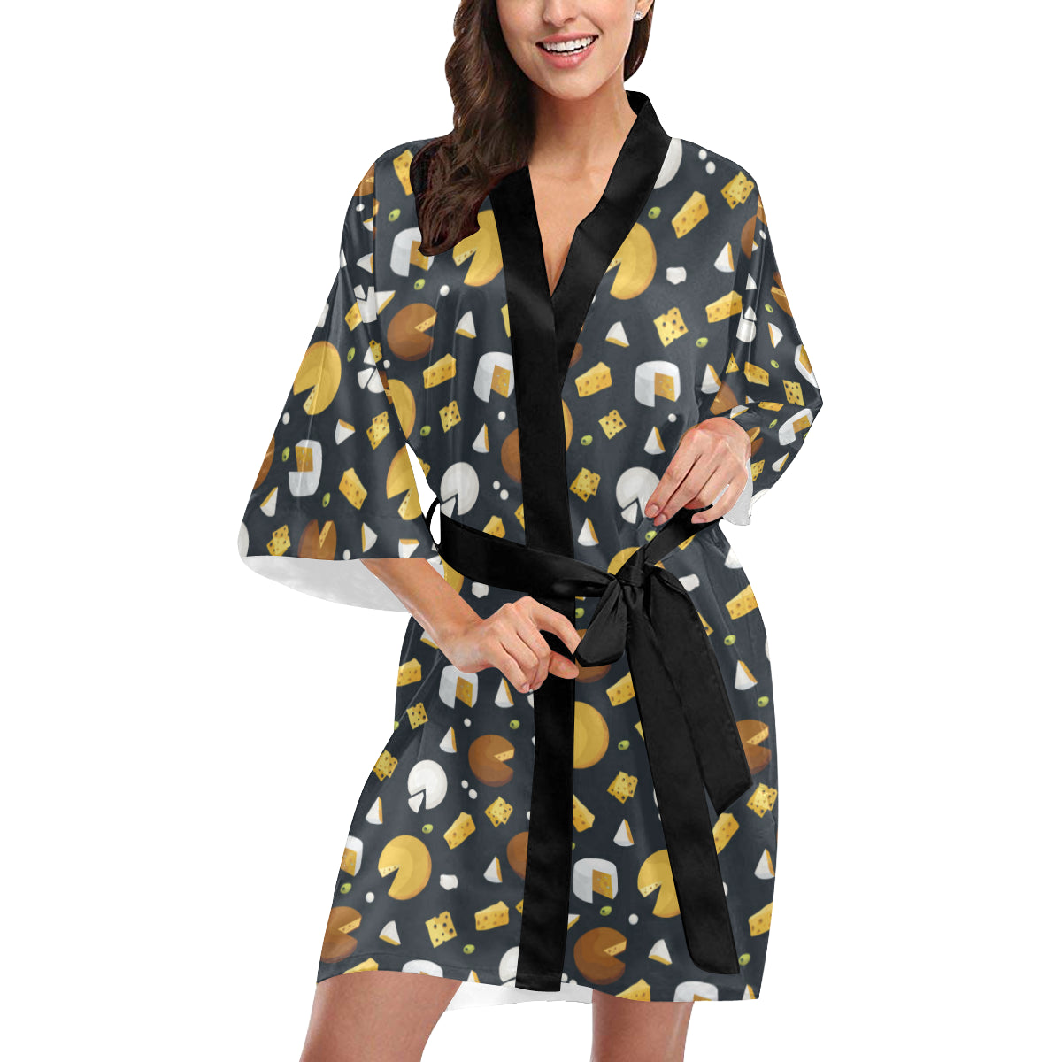 Cheese Pattern Print Design 03 Women's Short Kimono