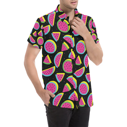 Watermelon Pattern Print Design WM07 Men's Short Sleeve Button Up Shirt