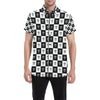 Checkered Flag Crown Pattern Men's Short Sleeve Button Up Shirt