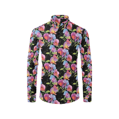 Peony Pattern Print Design PE012 Men's Long Sleeve Shirt
