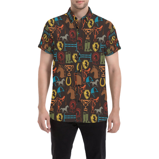Equestrian Equipment Horse Colorful Men's Short Sleeve Button Up Shirt