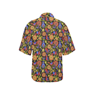 Steampunk Bird Design Themed Print Women's Hawaiian Shirt