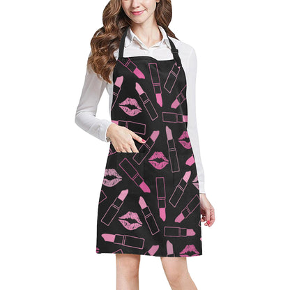 Lipstick Pink Pattern Print Design 01 Apron with Pocket