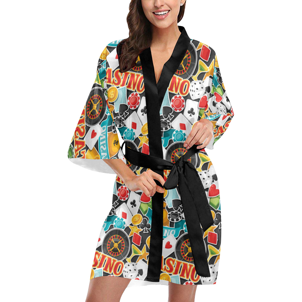 Casino Pattern Print Design 03 Women's Short Kimono