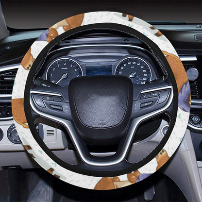 Moose Cute Pattern Print Design 01 Steering Wheel Cover with Elastic Edge