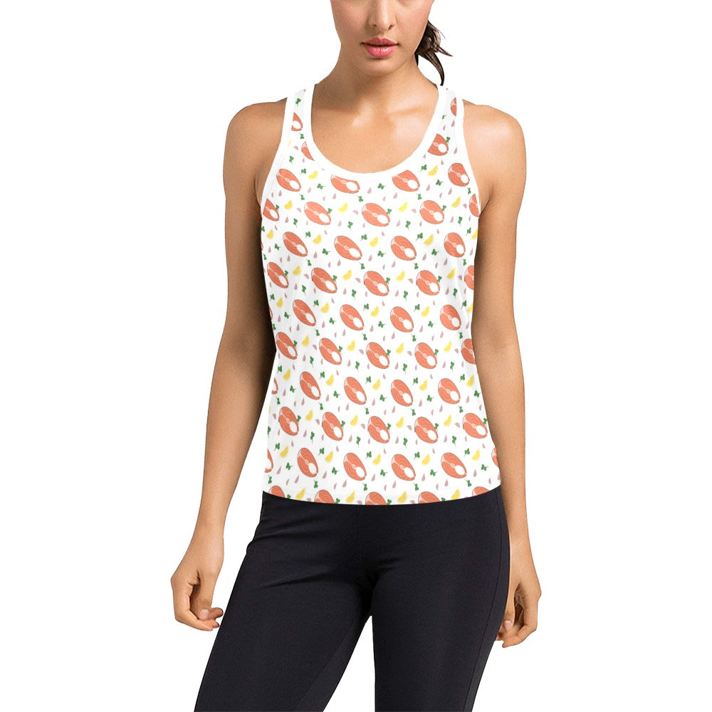 Salmon Steak Print Design LKS303 Women's Racerback Tank Top