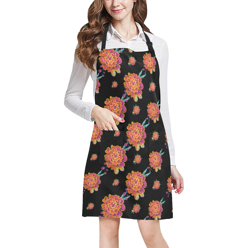 Marigold Pattern Print Design 01 Apron with Pocket