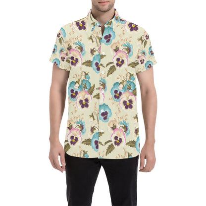 Pansy Pattern Print Design A02 Men's Short Sleeve Button Up Shirt