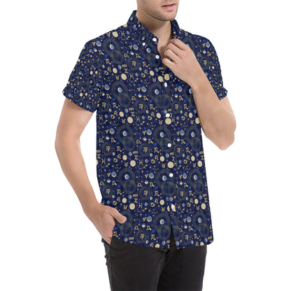 ZodiacThemed Design Print Men's Short Sleeve Button Up Shirt