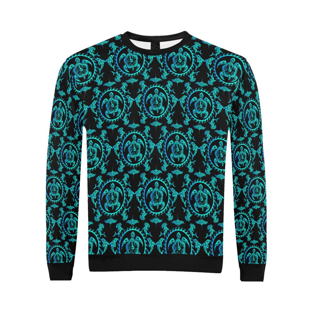 turquoise Tribal Sea Turtle Hawaiian Men Long Sleeve Sweatshirt