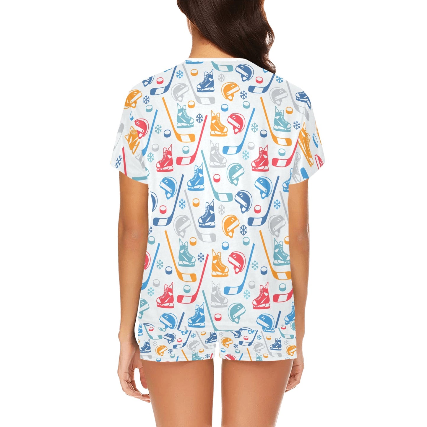 Hockey Equipment Print Design LKS301 Women's Short Pajama Set