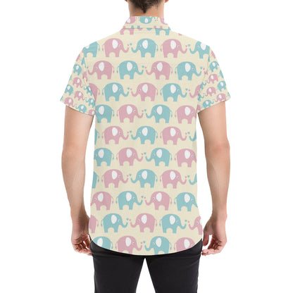 Elephant Baby Pastel Print Pattern Men's Short Sleeve Button Up Shirt