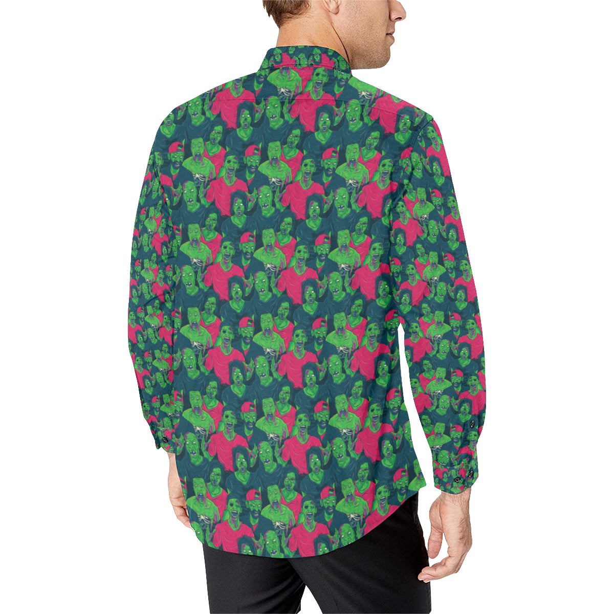 Zombie Themed Design Pattern Print Men's Long Sleeve Shirt