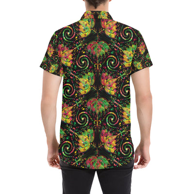 lotus Boho Pattern Print Design LO09 Men's Short Sleeve Button Up Shirt