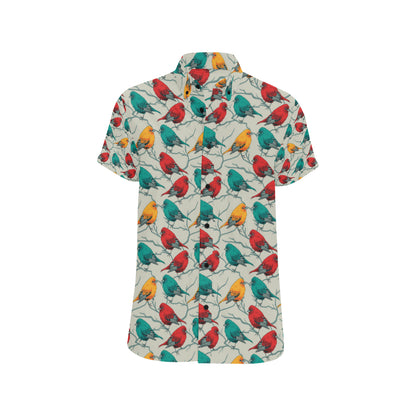 Birds Pattern Print Design 04 Men's Short Sleeve Button Up Shirt