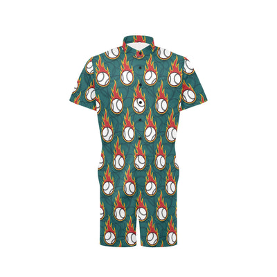 Baseball Fire Print Pattern Men's Romper