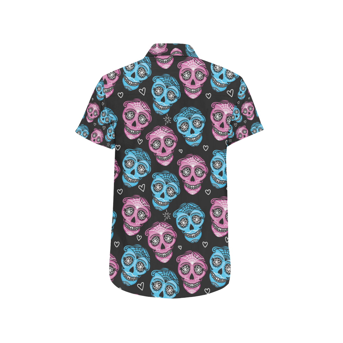Day of the Dead Skull Print Pattern Men's Short Sleeve Button Up Shirt