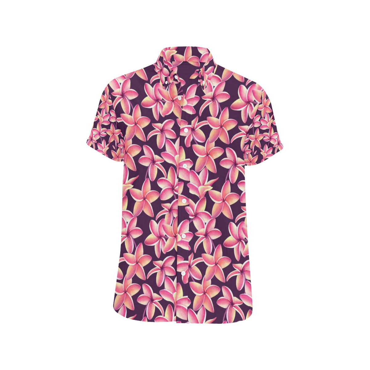 Purple Plumeria Pattern Print Design PM010 Men's Short Sleeve Button Up Shirt