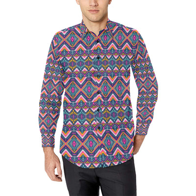 Indian Navajo Pink Themed Design Print Men's Long Sleeve Shirt