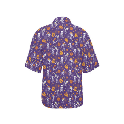 Skeleton Halloween Dance Print Design LKS304 Women's Hawaiian Shirt
