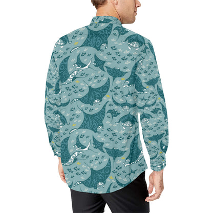 Manta Ray Tribal Pattern Print Design 03 Men's Long Sleeve Shirt