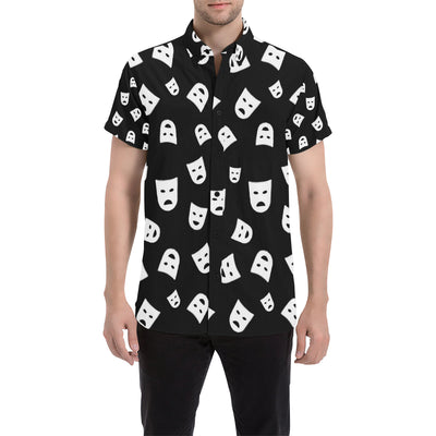 Acting Mask Pattern Print Design 03 Men's Short Sleeve Button Up Shirt