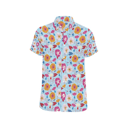 Morning Glory Pattern Print Design MG06 Men's Short Sleeve Button Up Shirt