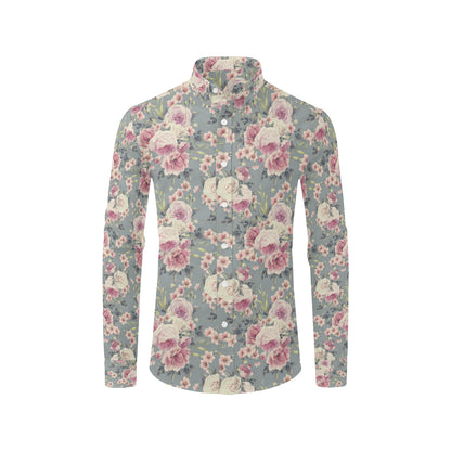 Peony Pattern Print Design PE05 Men's Long Sleeve Shirt