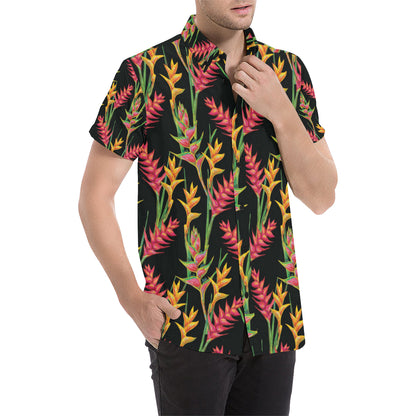 Heliconia Pattern Print Design HL01 Men's Short Sleeve Button Up Shirt
