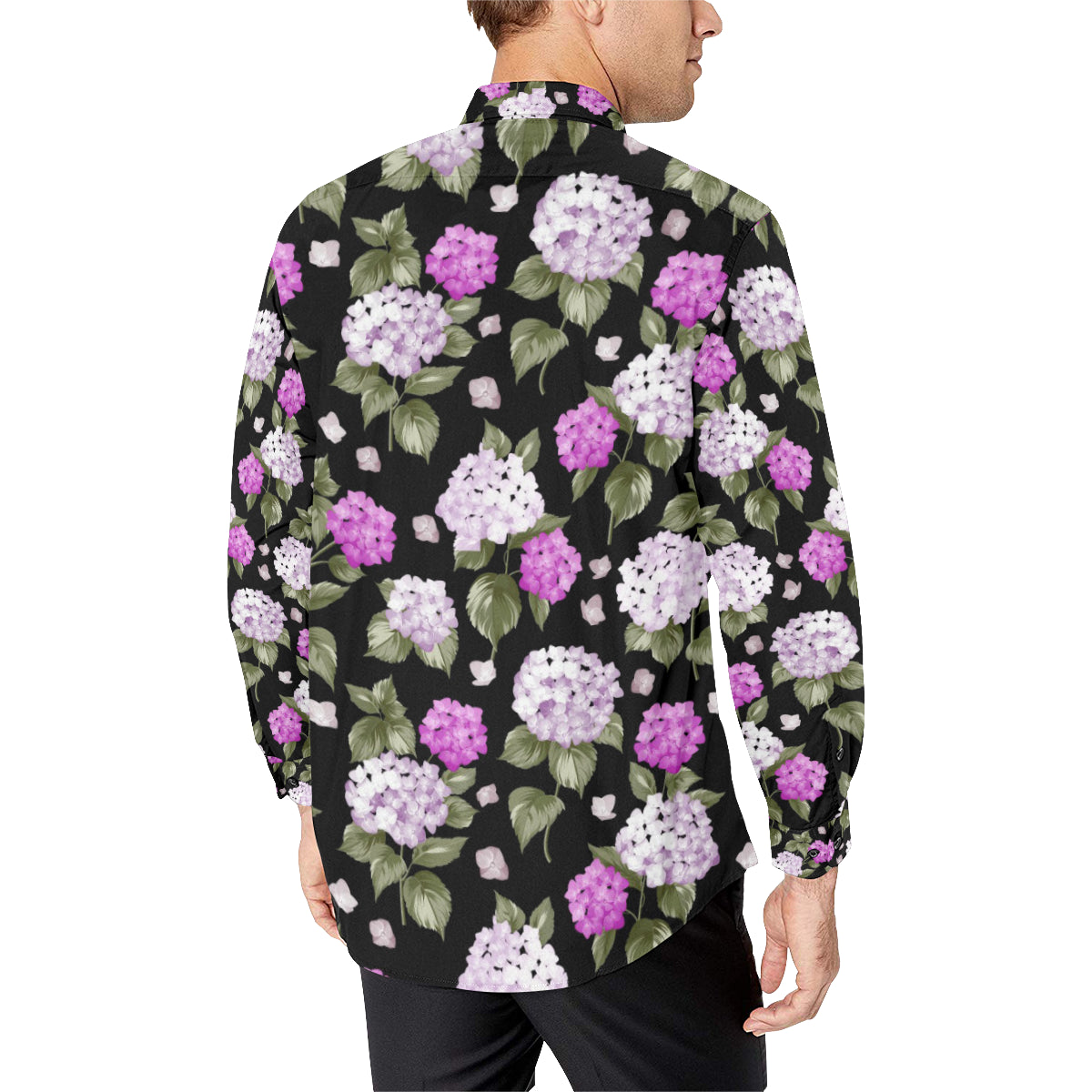 Hydrangea Pattern Print Design HD011 Men's Long Sleeve Shirt