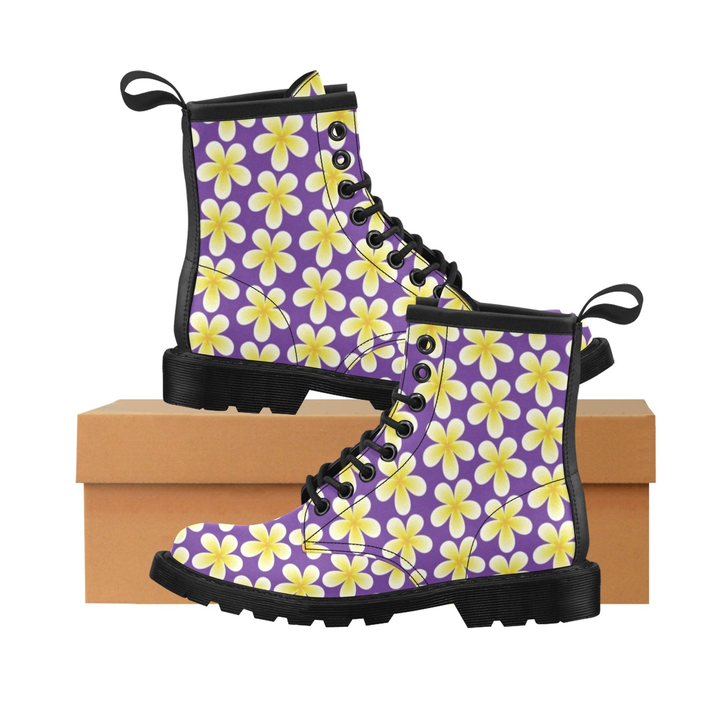 Yellow Plumeria Pattern Print Design PM05 Women's Boots