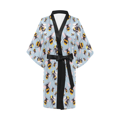 Bee Pattern Print Design BEE08 Women Kimono Robe