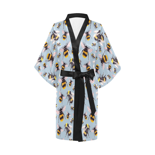 Bee Pattern Print Design BEE08 Women's Short Kimono