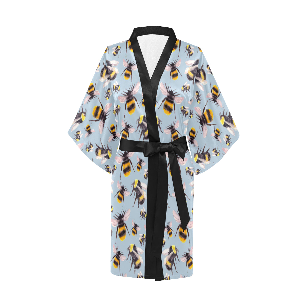 Bee Pattern Print Design BEE08 Women's Short Kimono