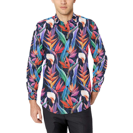 Tropical Flower Pattern Print Design TF023 Men's Long Sleeve Shirt