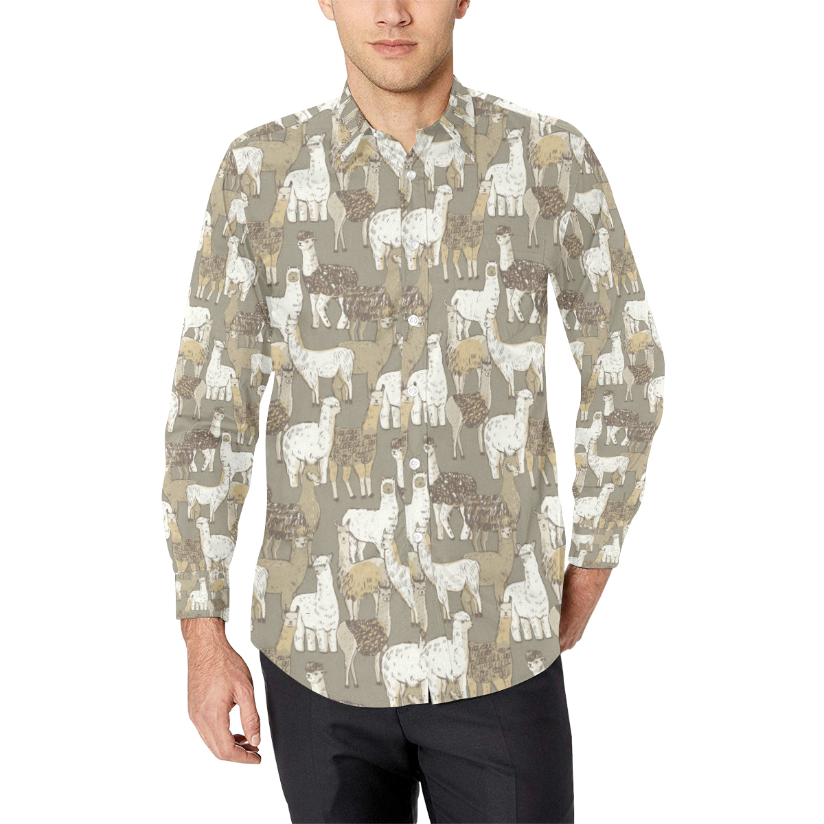 Alpaca Pattern Print Design 01 Men's Long Sleeve Shirt