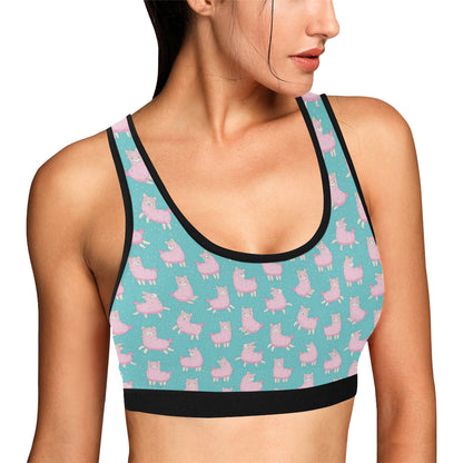 Alpaca Cartoon Design Themed Print Sports Bra
