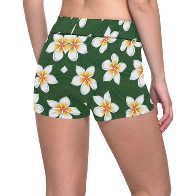 White Plumeria Pattern Print Design PM020 Yoga Shorts