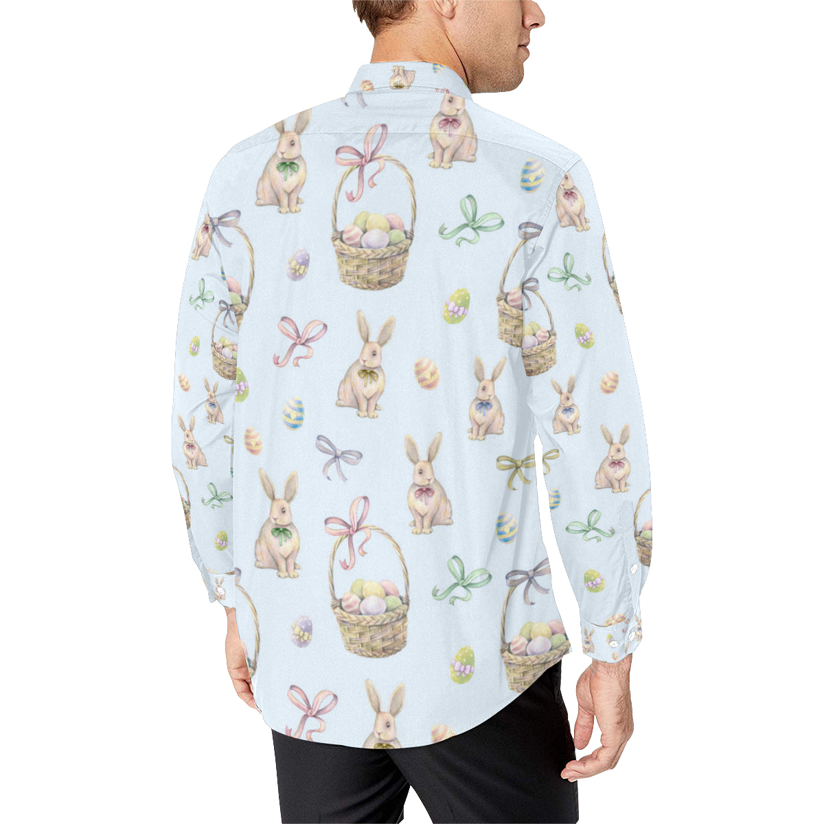 Rabbit Easter Eggs Pattern Print Design 03 Men's Long Sleeve Shirt