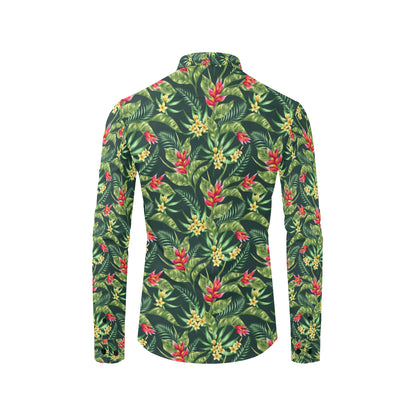 Tropical Folower Red Heliconia Print Men's Long Sleeve Shirt