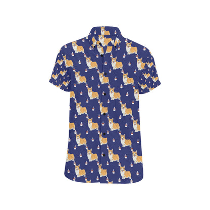 Pembroke Welsh Corgis Pattern Print Design A07 Men's Short Sleeve Button Up Shirt
