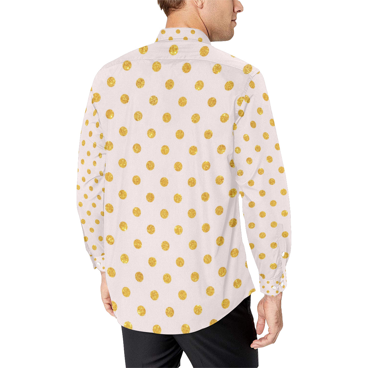Polka Dot Gold Pink Pattern Print Design 01 Men's Long Sleeve Shirt