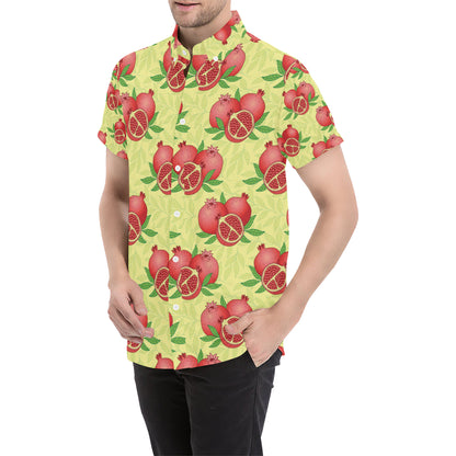 Pomegranate Pattern Print Design PG07 Men's Short Sleeve Button Up Shirt