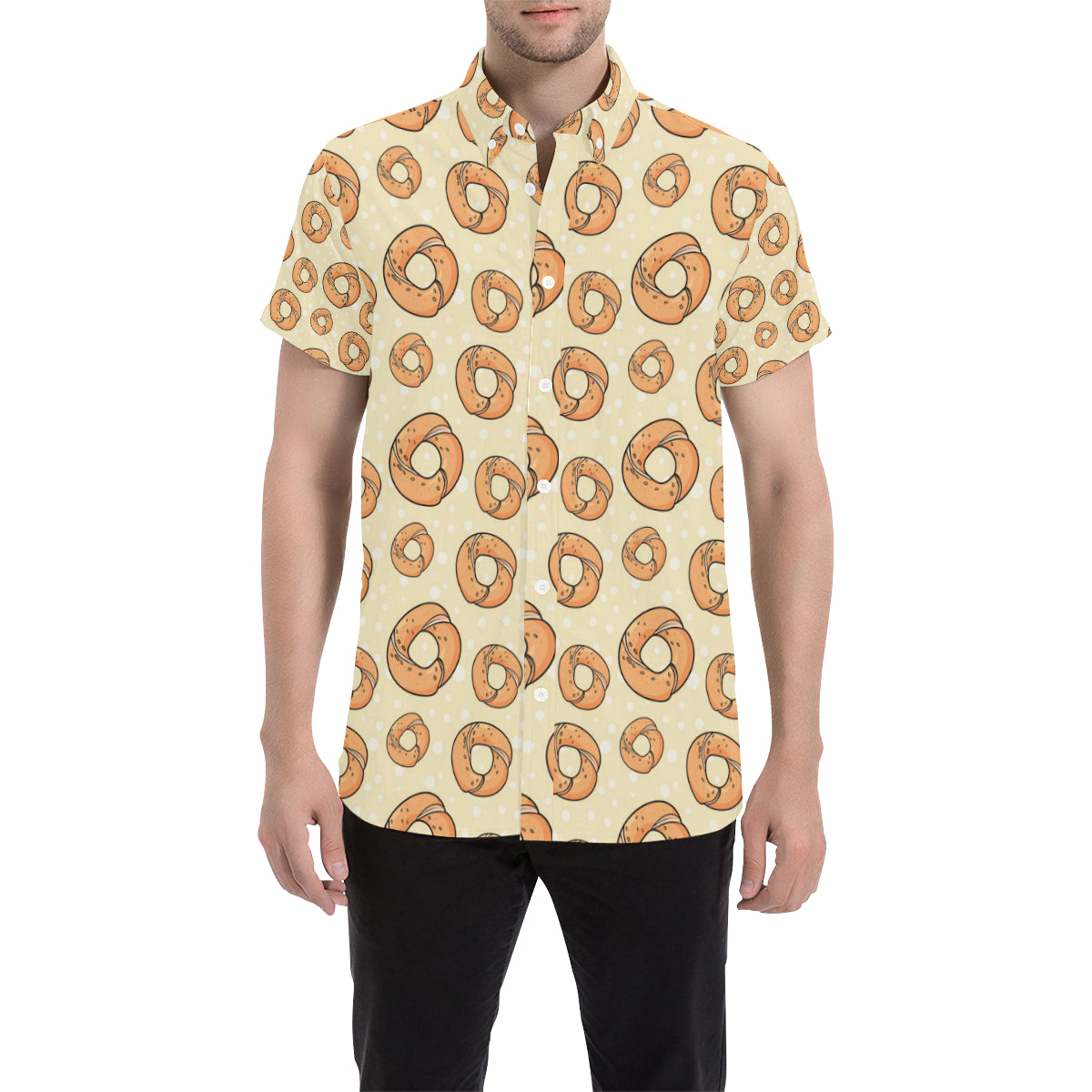 Bagel Pattern Print Design 03 Men's Short Sleeve Button Up Shirt