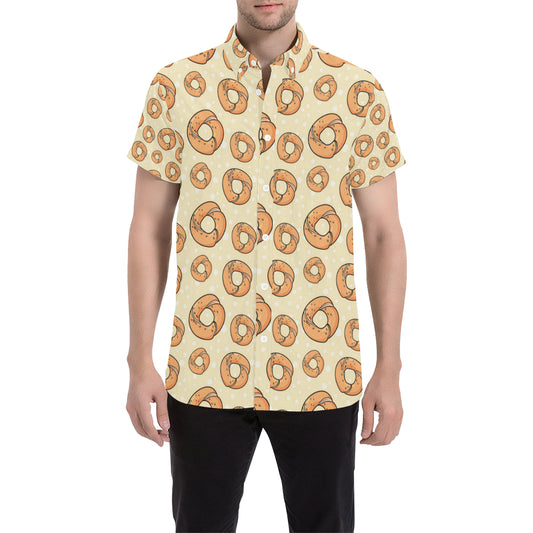 Bagel Pattern Print Design 03 Men's Short Sleeve Button Up Shirt