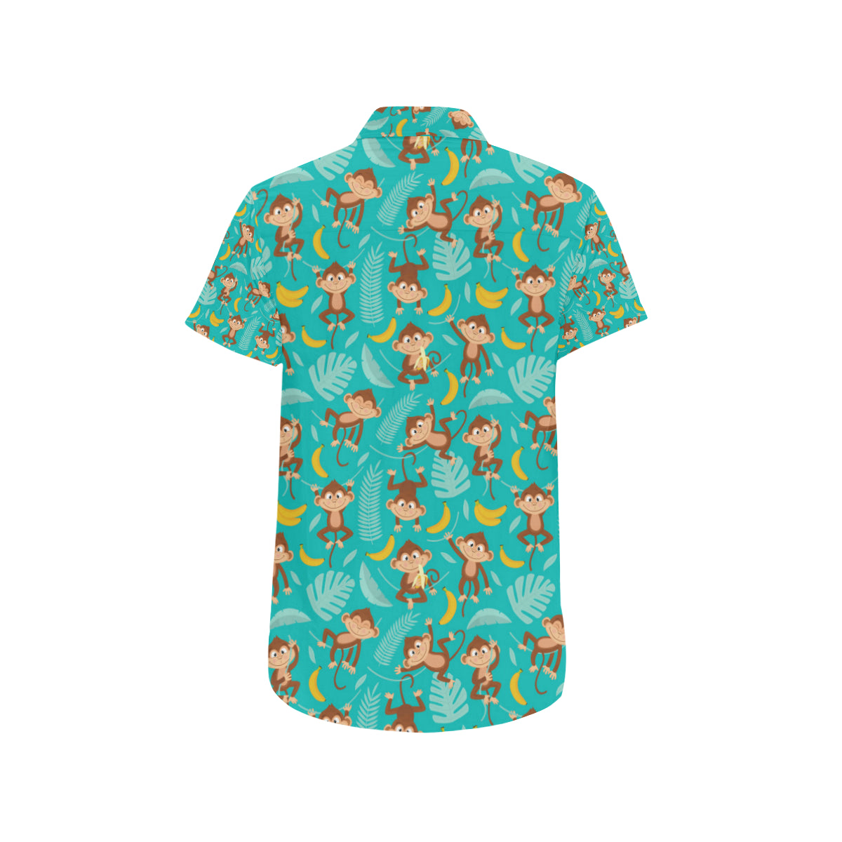 Monkey Happy Design Themed Print Men's Short Sleeve Button Up Shirt