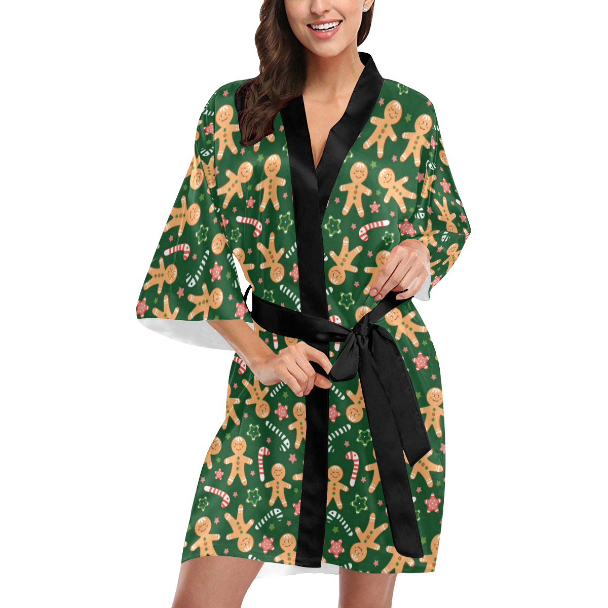 Gingerbread Pattern Print Design 04 Women's Short Kimono